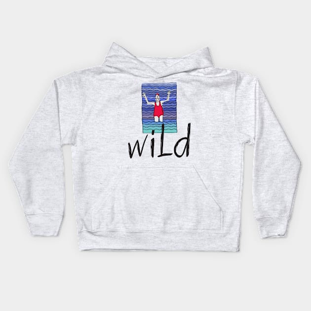 Wild Swimming Water Woman Kids Hoodie by krisevansart